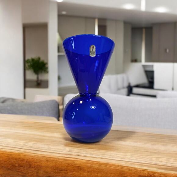 RARE- Vtg Pilgrim Glass 10" Hand Blown Cobalt Glass Vase-Mid Century Modern- - Picture 4 of 10